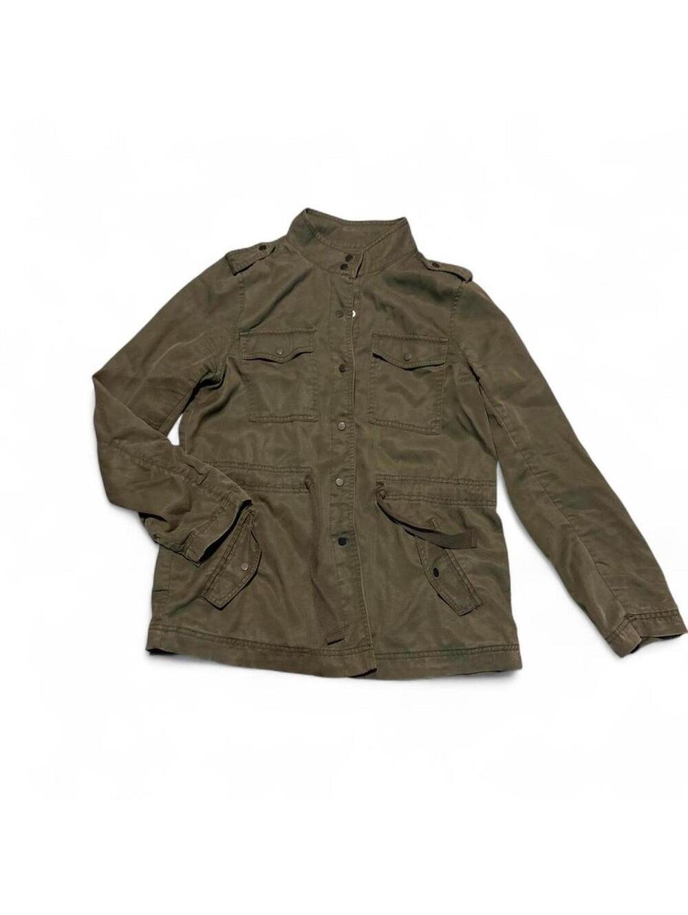Olive green military style field jacket stand-up collar